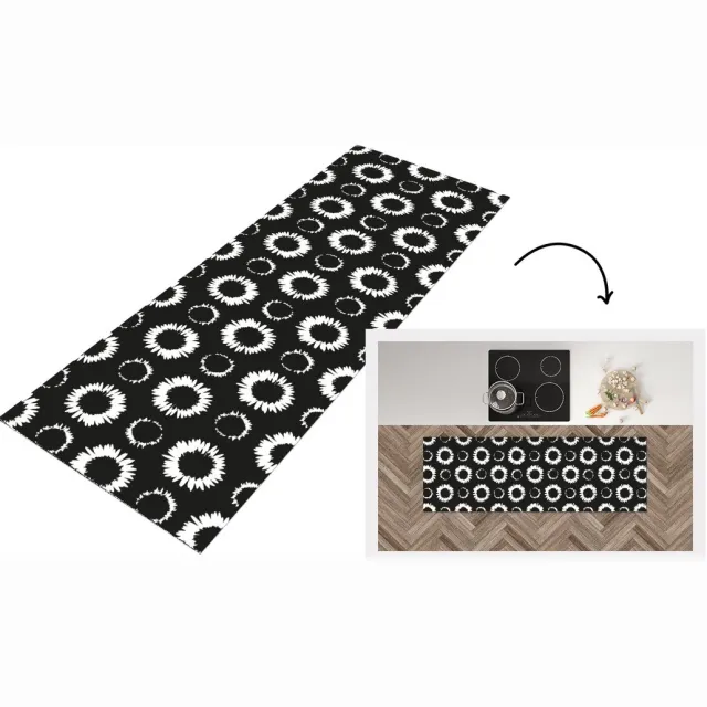 KitchenYeah Keukenloper - Loper keuken - Bloemen - Patronen - Zwart - Keukenloper vinyl Multicolor