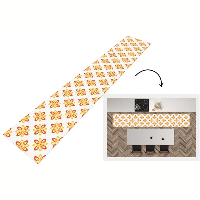 KitchenYeah Keukenloper 360x60 cm - Keukenmat vinyl Patroon - Jaren 70 - Bloemen - Oranje - Keukenmatten loper - Keuken vloerkleed tapijt Patroon - Bloemen - Oranje