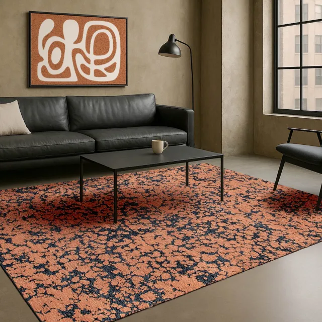 LOLA&MOI Binnen & Buiten Vloerkleed - 200 x 280 cm - Lola&Moi On Clouds Indian Blue - Laagpolig Tapijt - Gerecycled PET - Made in Belgium - Circulair Goud