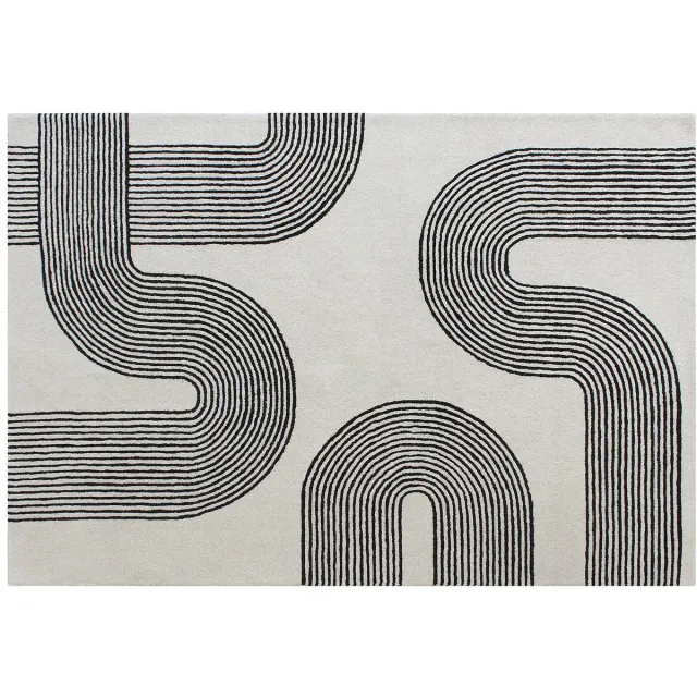 Vente-unique Getuft vloerkleed in 100% wol - 160 x 230 cm - Wit en zwart - 2300 g/m² - NOCENO