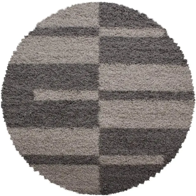Dutch XXL Rond Hoogpolig Vloerkleed | Tapijt | Shaggy | Gala | Geometrisch | Taupe | 120x120 cm