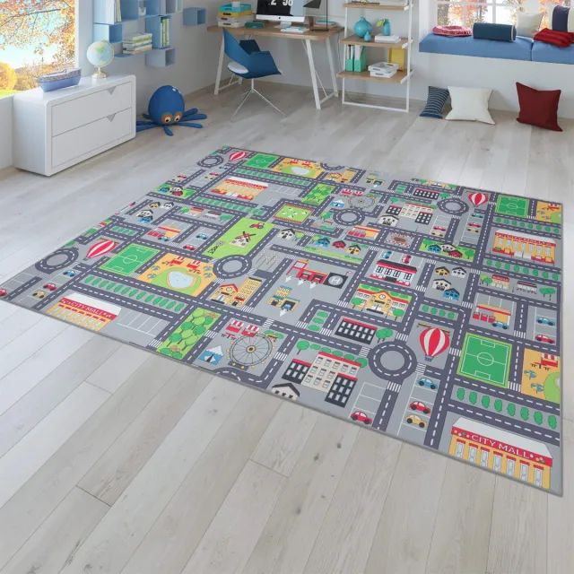 TT Home Kinderkamertapijt tapijt jongen meisje kinderkamertapijt baby antislip straat grau 200 x 290 cm Rechthoek grijs