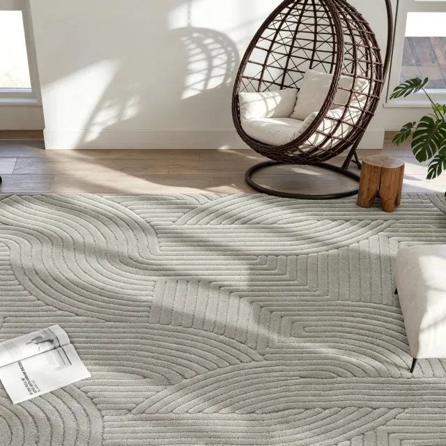 MODENUIT Vloerkleed – Geometrisch Reliëf – 160 x 120 cm – Polyester en Katoen – Grijs – Hoogpolig Voor Binnen