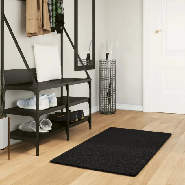 vidaXL Vloerkleed HUARTE laagpolig zacht wasbaar 60x110 cm zwart, foto 2