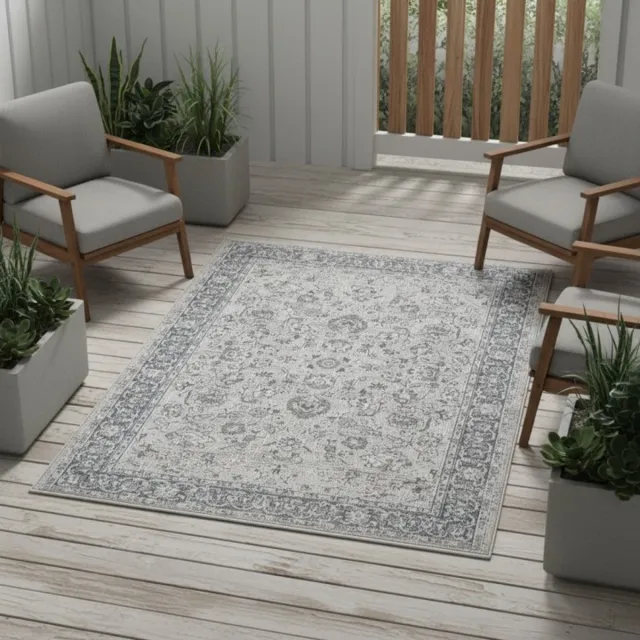 TapisTrend Buiten- en terraskleden Beigegrijs 200x290 cm Vintage oosters - tapijt met bloemenpatroon, geschikt voor binnen- en buitengebruik, voor de woonkamer en het terras