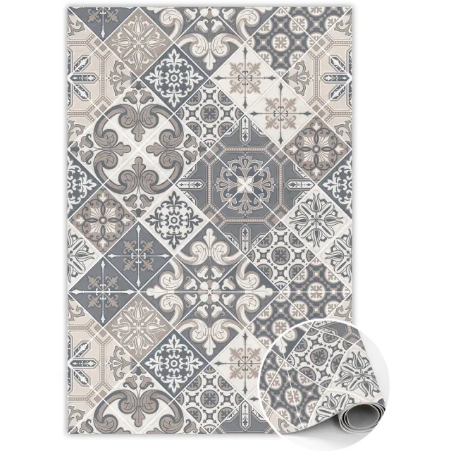 TULUP Vinyl Tapijt - Catalaanse bloemen Vloerkleed Vinyl - 140 x 210 cm - Beige Vinyl Vloerkleed - Binnen Tapijt - Vloerkleed Op Vinyl - Haltapijt - Kantoortapijt Beige Catalaanse Bloemen