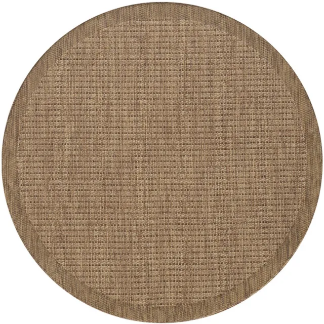 Giza Vloerkleed – Bruin met Kader – Laagpolig & Modern – Voor Binnen & Buiten – 160x160 cm rond