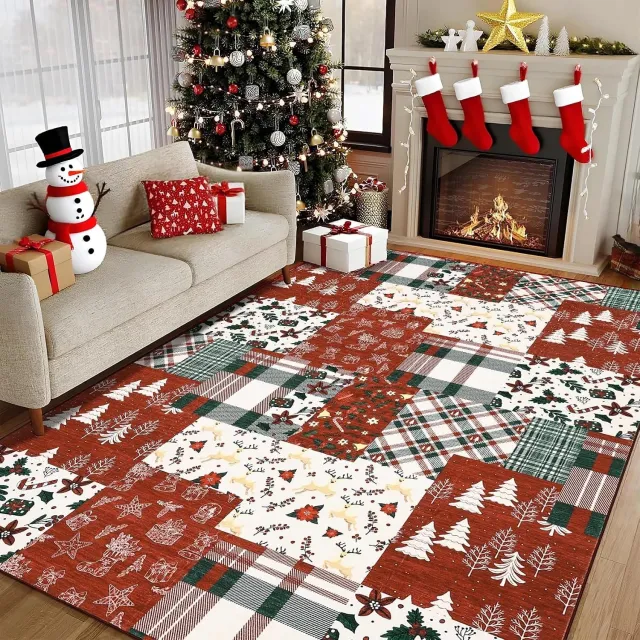 Triumpunpre Kerst Vloerkleed Geruit 160x230 cm - Groot Rood Geruite Kersttapijt met Antislip Onderkant - Zacht Wasbaar voor de Woonkamer