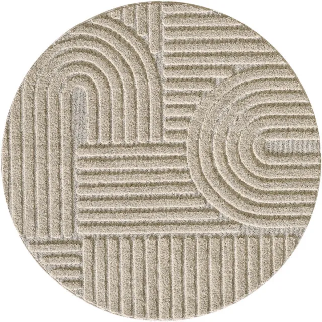 Tapijtenmagazijn Japandi Art Vloerkleed Beige – Scandinavisch & Japans Design – Laagpolig – 200x200 cm rond