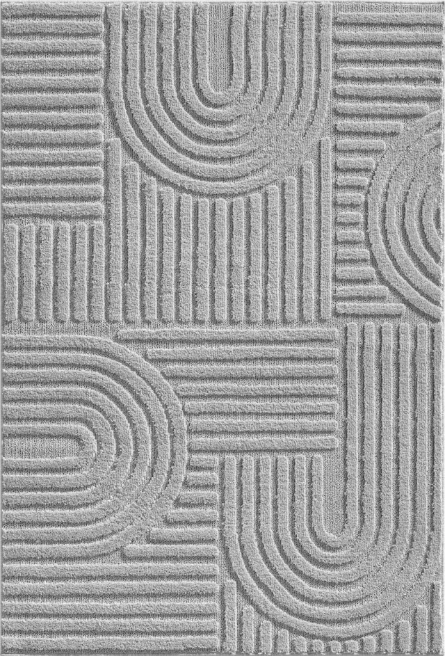 flycarpets Arte Laagpolig Vloerkleed, Japandi Stijl, Kleur Zilver / Grijs , Vloerkleed / Tapijt voor Woonkamer, Jute achterkant 80x250 cm
