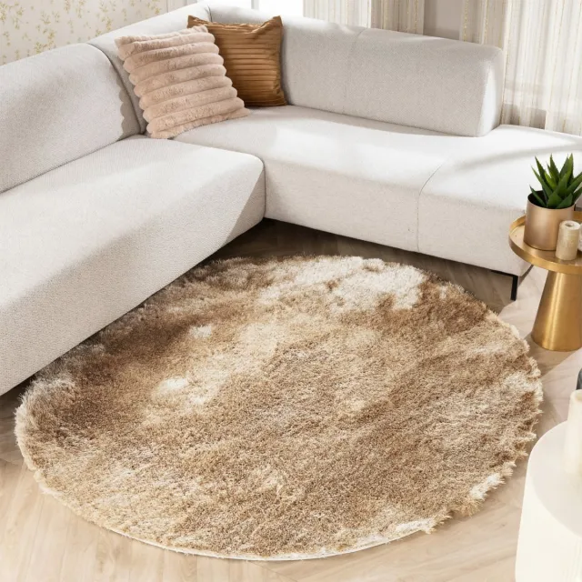 Fraai Rond hoogpolig vloerkleed - Glorious Champagne/Creme - Ø 120cm Crème