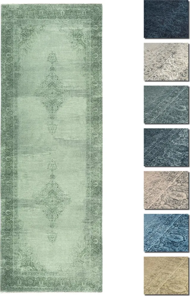 TESSO LIVING Kelim Vintage Vloerkleed - Groen 80 X 290 cm - Premium Laagpolig Woonkamer Tapijt - Anti-Slip, Machinewasbaar & Super Zacht Mosgroen