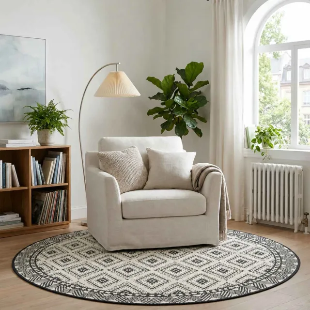 vidaXL Gebied Tapijt Naturel en Zwart Ø 160 cm PET, foto 2