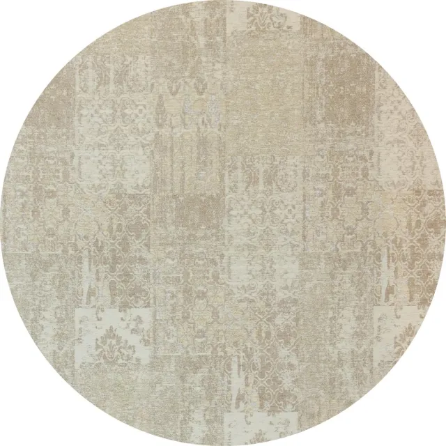 Gínore Vintage rond vloerkleed - Patchwork - Tapijten woonkamer - Cappuccino Crème - 140cm ø Lichtcrème