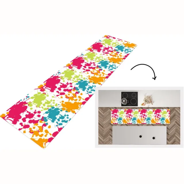 KitchenYeah Keukenloper - Loper keuken - Patronen - Verf - Regenboog - 200x50 cm - Keukenloper vinyl Multicolor