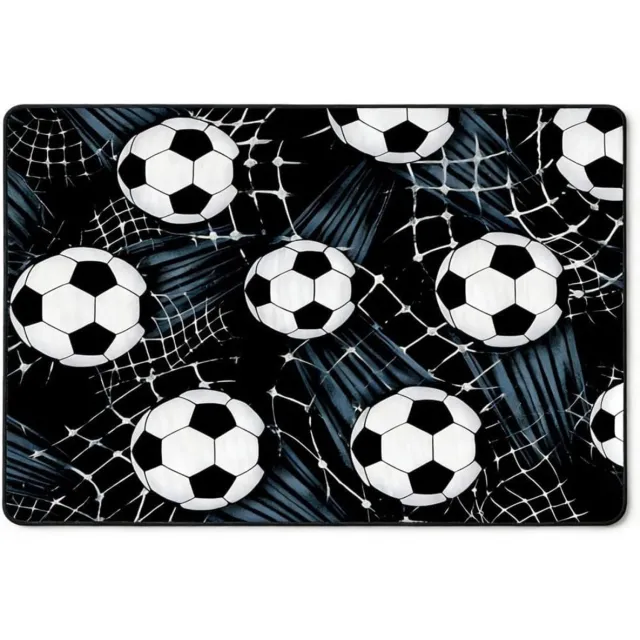 Levo Voetbal Vloerkleed Voetbal Tapijt voor Jongens Slaapkamer 3D Antislip Zwart Vloerkleed Voetbal Spel Tapijt Wasbaar Tapijt Huisdecoratie- zwart - 30 cm x 20 cm x 1 cm