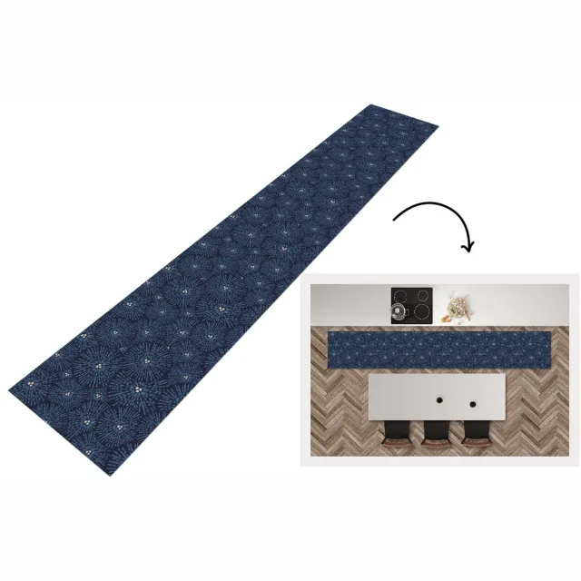 KitchenYeah Keukenloper 360x60 cm - Keukenmat vinyl Bloemen - Japans - Patroon - Blauw - Wit - Keukenmatten loper - Keuken vloerkleed tapijt