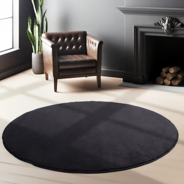 Muratap Sky Soft Uni Basic - Rond Vloerkleed - Laagpolig - Effen Kleur - Zwart - Woonkamer Tapijt - Anti-Slip Rug- 160 CM Ø