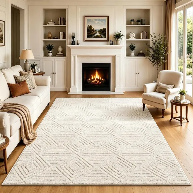 Vellaro Hoogpolig vloerkleed - Melkwit - 160 x 230 cm - Wasbaar Polyester Vloerkleed met Antislip Rug - Voor Woonkamer en Slaapkamer