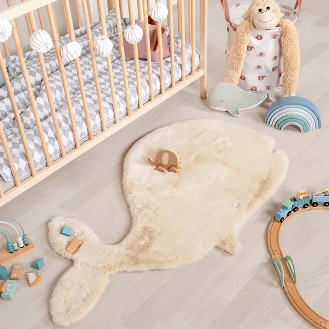 Little Olly Kindervloerkleed - Huggy Walvis Creme | Super fluffy! - 70x120cm Crème