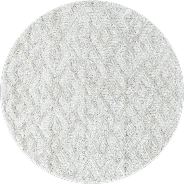 Ayyildiz Hoogpolig vloerkleed met geometrisch patroon, crèmekleur, geschikt voor de woonkamer, met jute achterkant, rond formaat