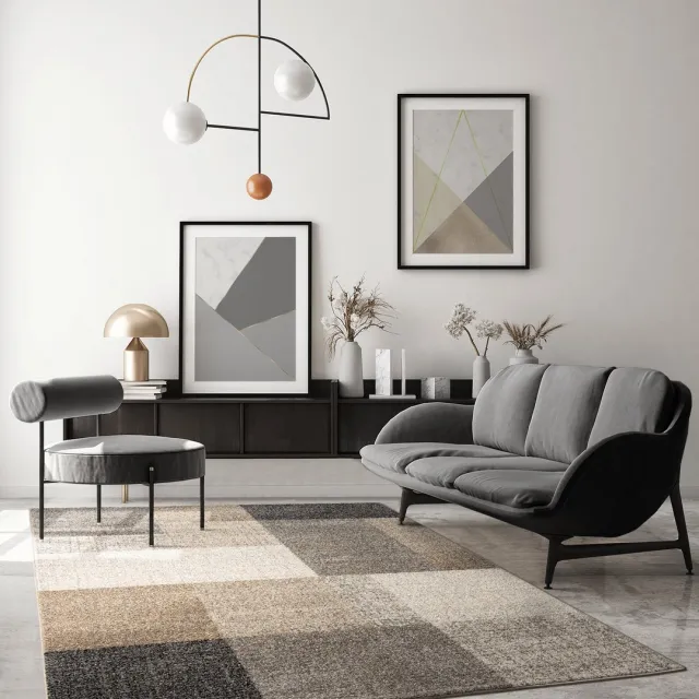 the carpet Pearl – modern vloerkleed voor woonkamer & slaapkamer met blokpatroon, beige, 200 x 280 cm beige met blokpatroon