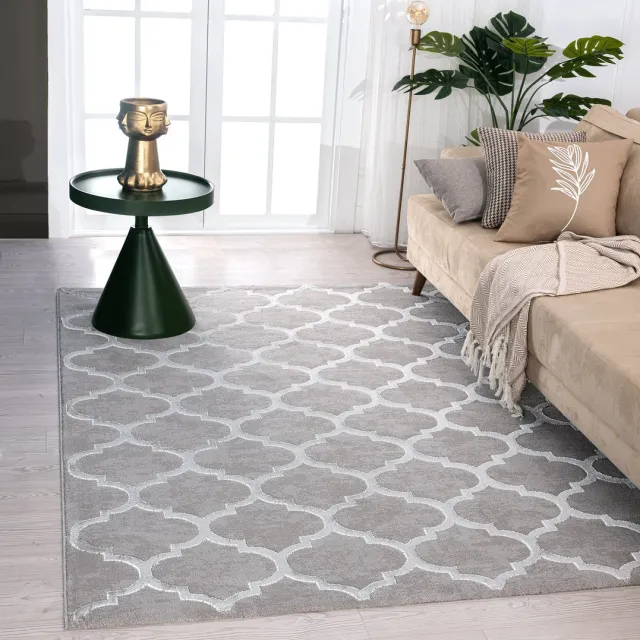 the carpet Vloerkleed Knight Elegant, Hoge kwaliteit, Woonkamerkleed, Zachte korte pool, 3-D effect, Glanzende design elementen, Hoog-Laag structuur, Grijs, 80 x 150 cm