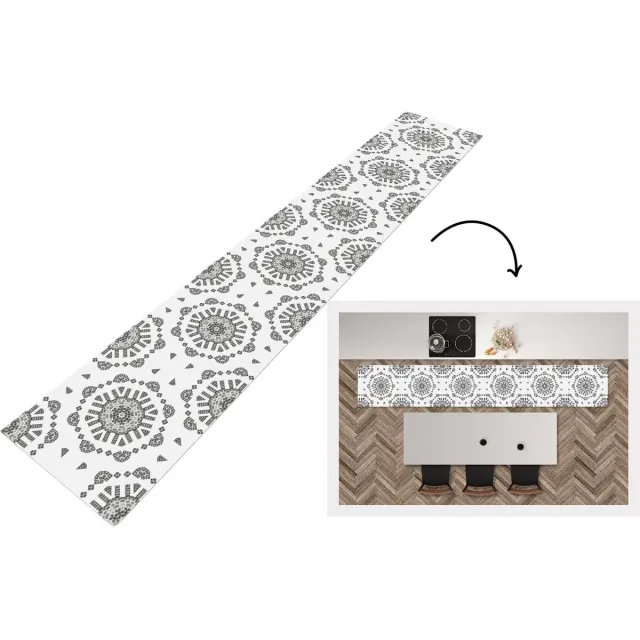 KitchenYeah Keukenloper - Keukenmat - Mandala - Patronen - Zwart Wit - Keuken vloerkleed Zwart; Wit