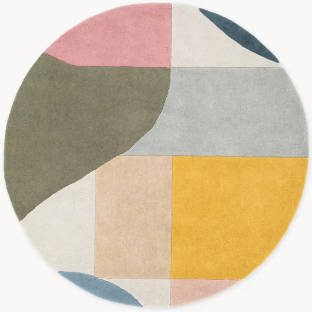 Ted Baker Rond hoogpolig wollen vloerkleed Curzon, handgeweven Wit, Kleurrijk