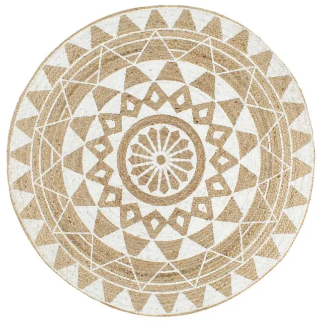 vidaXL Vloerkleed handgemaakt met witte print 120 cm jute