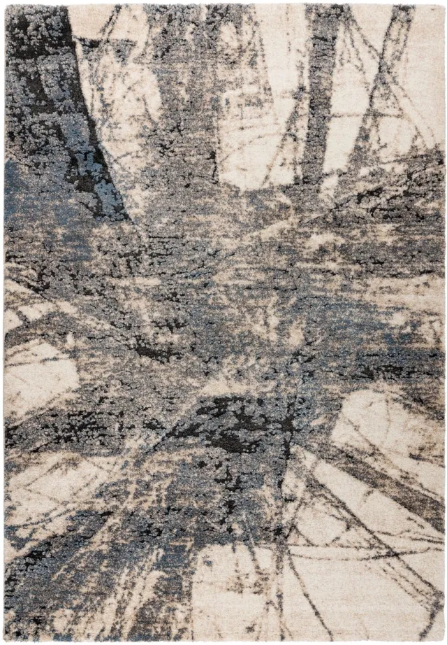 Padiro design laagpolig vloerkleed 140 x 200 cm - lichtbeige - modern abstract ontwerp - voor vloerverwarming - van polypropyleen, polyester en jute