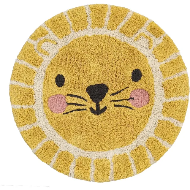 Mats & Joy Rond Vloerkleed Kinderkamer met Leeuw Ø80 cm - 100% katoen - ca. 1500 g/m² - Wasbaar - Zacht Tapijt Kinderkamer - Babykamer Geel