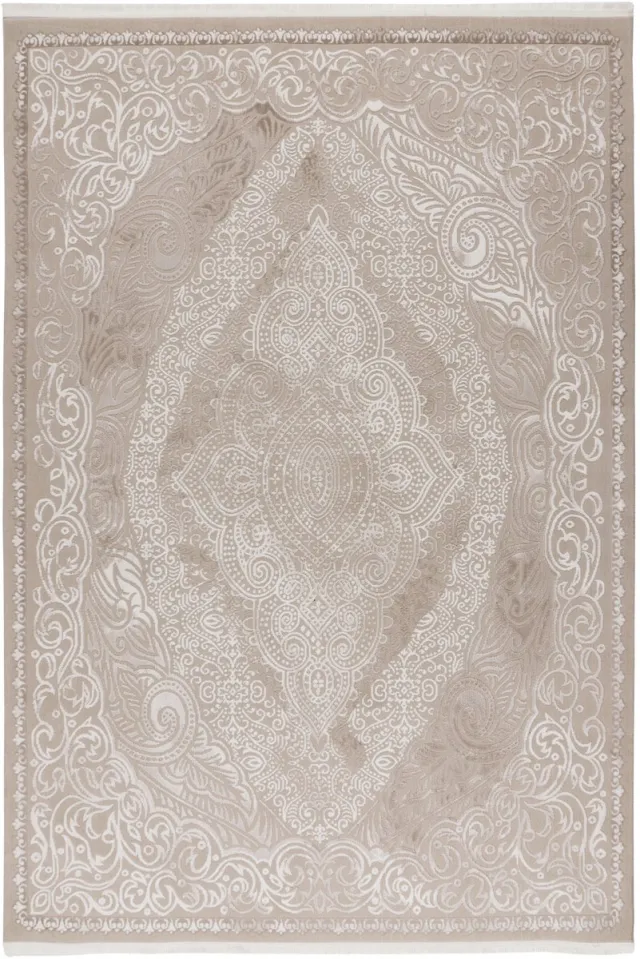 Padiro design laagpolig vloerkleed 80 x 150 cm - donkerbeige - modern geometrisch patroon - voor vloerverwarming - van polypropyleen en polyester