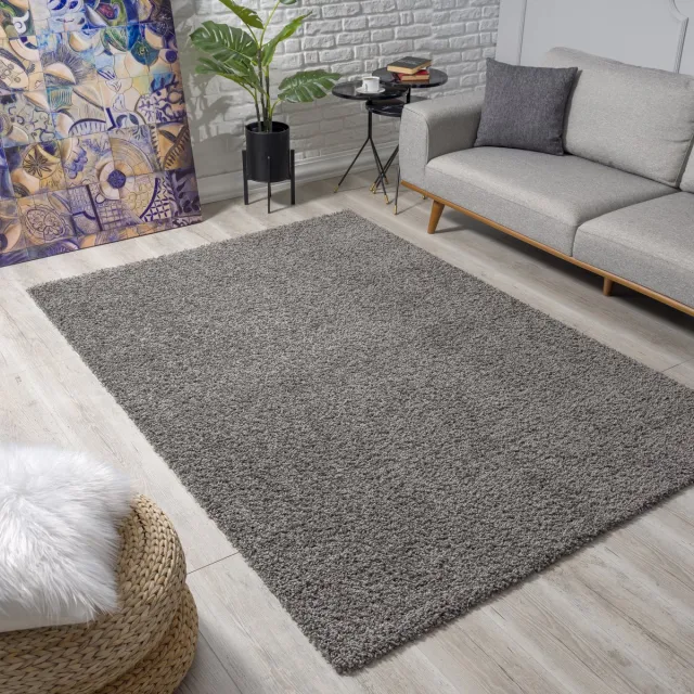 Muratap Loca Shaggy Vloerkleed – Modern Uni Effen – Grijs Hoogpolig & Zacht- 160x230 CM