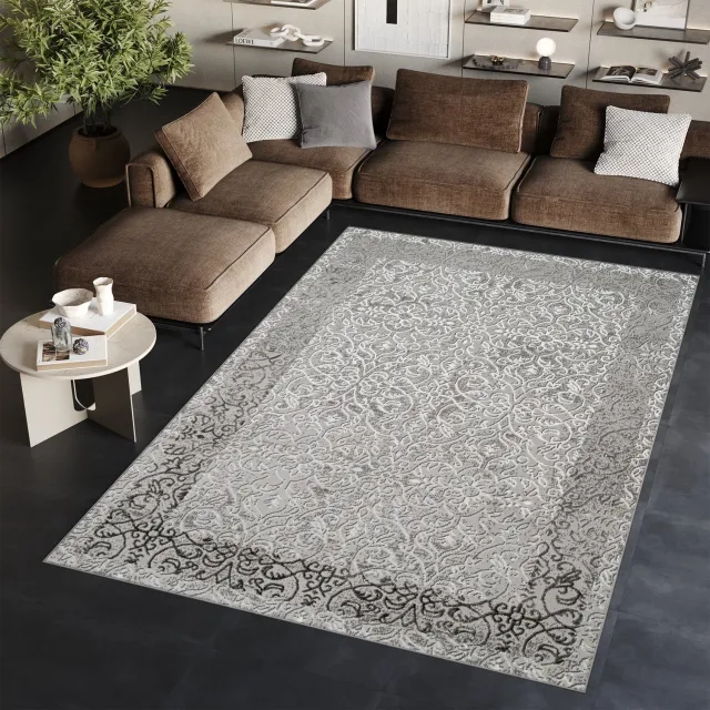 Tapiso Ares Vloerkleed Lichtgrijs Laagpolig Woonkamer Frame Oriental Tapijt Maat- 120x170