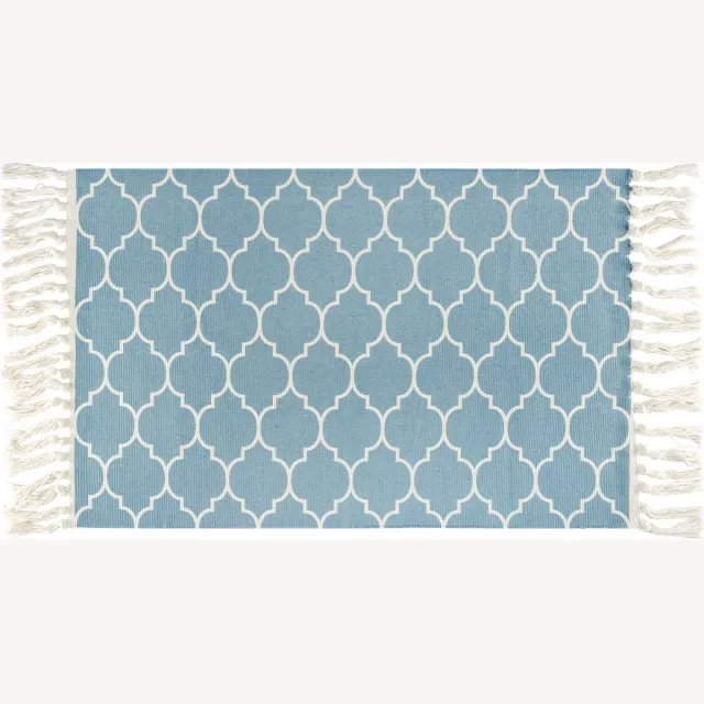 QUVIO Vloerkleed met franjes - Tapijten - Vloerbekleding - Rechthoek - Vloerkleden voor binnen - Woonkamer - Retro - Lichtblauw - 90 x 60 cm