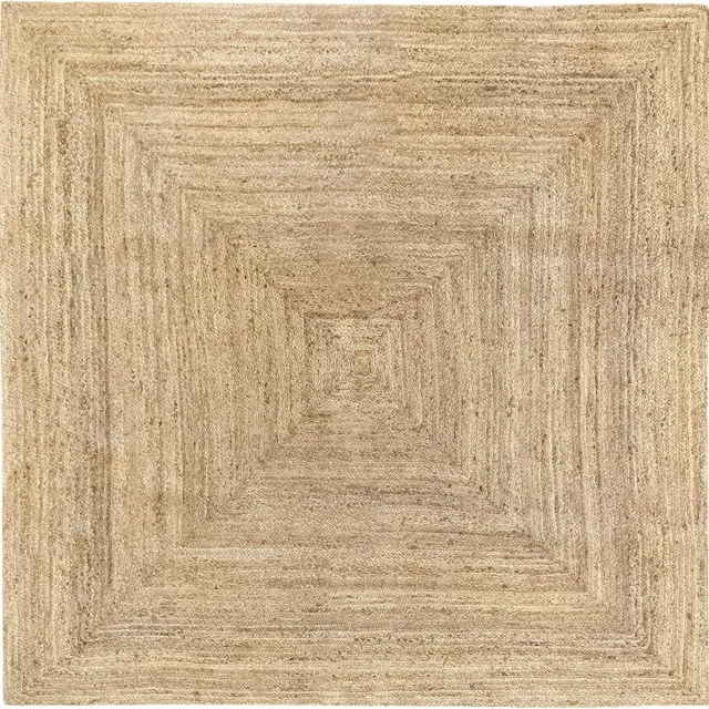 Famanu Vloerkleed Van Jute, Tapijt Alhambra, Handgeweven Vloerkleed Voor Woonkamer, Slaapkamer, Eetkamer, Gang, Ingang - (200x200cm) Natuurlijk
