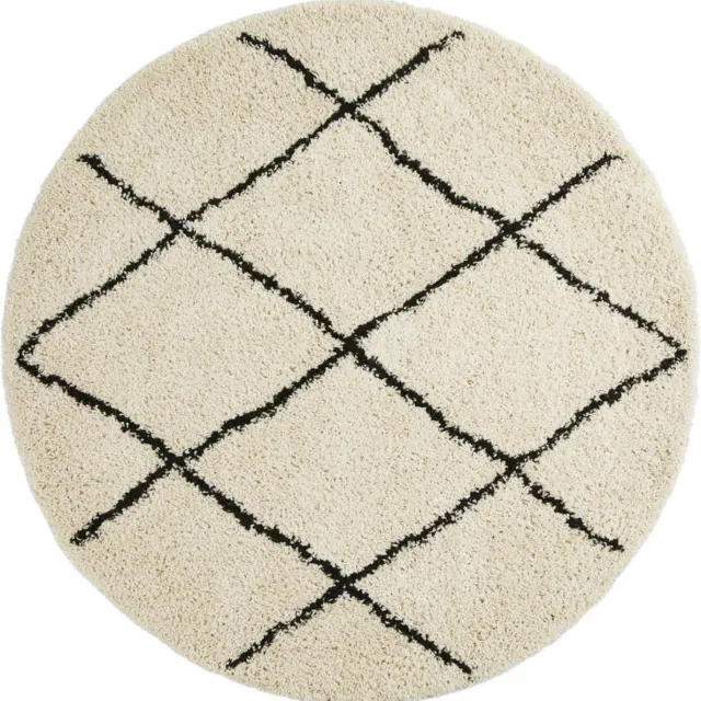 Lifa-Living Lifa Living - Rond Vloerkleed - Zwart / Wit - Grafische Vormen - Minimalistisch - Modern - Hoogpolig - Ø 160cm Zwart, Crème