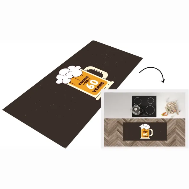 KitchenYeah Keukenloper - Loper keuken - Verjaardag - 60 Jaar - Bier - Keukenloper vinyl Multicolor
