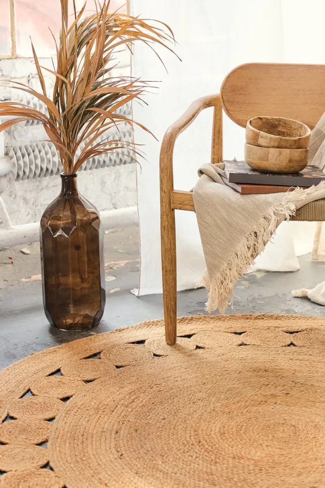 Tapiso Jute Rond Vloerkleed Natuurlijk Boho Tapijt Handgeweven Beige Natuurvezel Kleed voor Woonkamer en Slaapkamer