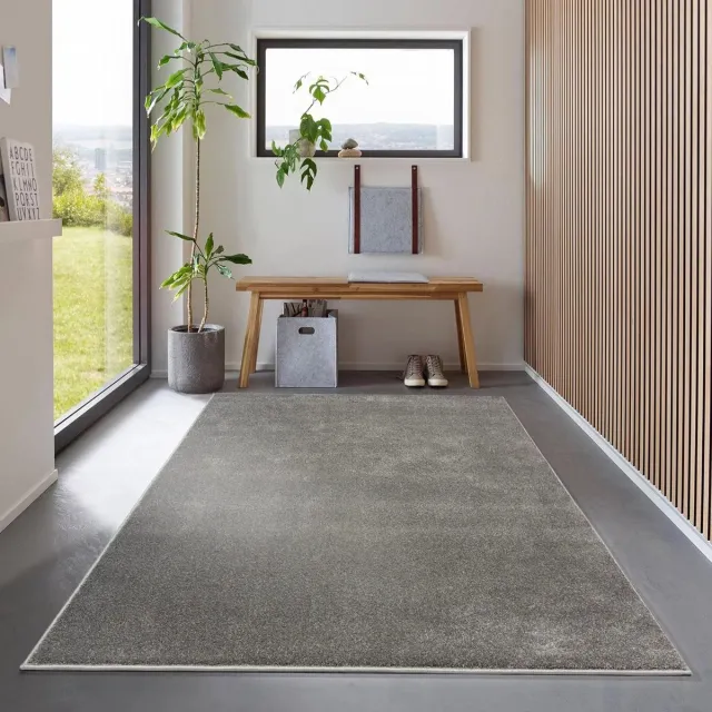 flycarpets Ravenna Effen Vloerkleed Antraciet / Donkergrijs - Tapijt voor Woonkamer - Laagpolig - 120x170 cm