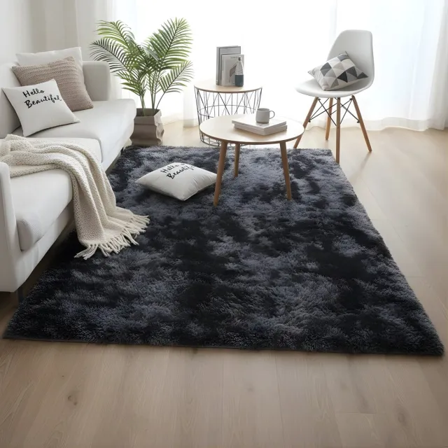 Happyment Zacht fluffy vloerkleed - Wasbaar - Hoogpolig tapijt - woonkamer, slaapkamer, kinderkamer - Zwart - 160x230cm