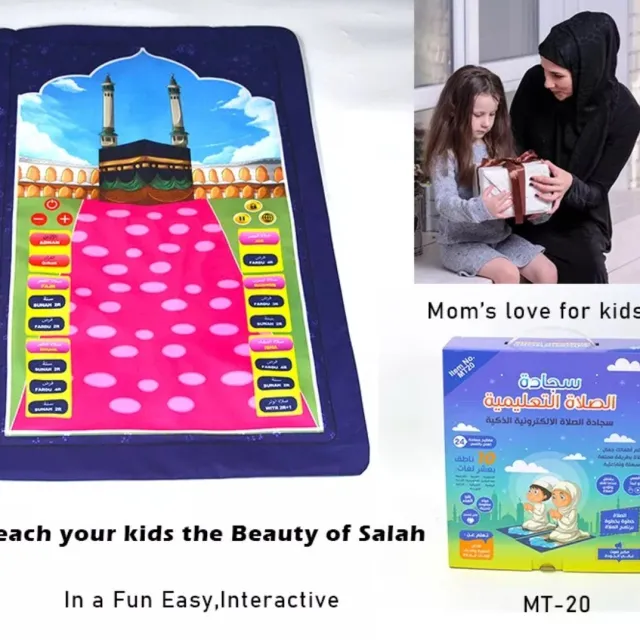 WonderStore.be Interactieve Islamitische Gebedsmat voor Kinderen – Educatief & Speels Leren Bidden (100x60cm) – Roze