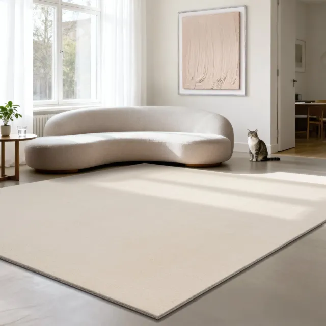 the carpet RELAX – Extra zacht & wasbaar vloerkleed (30°C) met antislip, fluweelachtige structuur – voor woonkamer of slaapkamer – Beige 240 x 240 cm vierkant