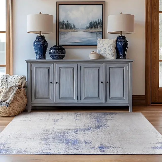 Ibenzoa Vloerkleed met Moderne Abstracte Stijl en Antislip Functie voor Woonkamer en Slaapkamer, 120 x 160 cm blauw grijs