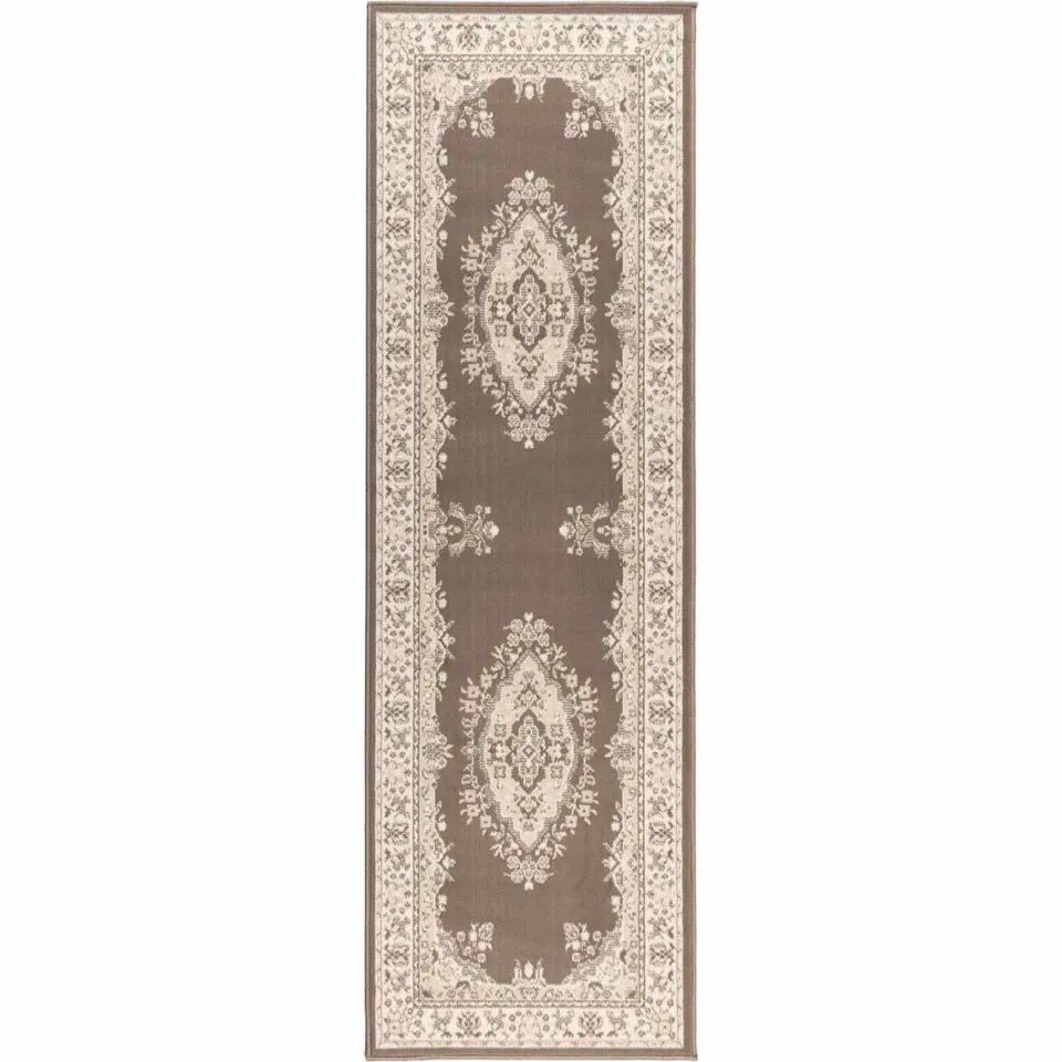 vidaXL Tapijtloper FLORNES Geweven Taupe patroon 80 x 350 cm PP 7 mm
