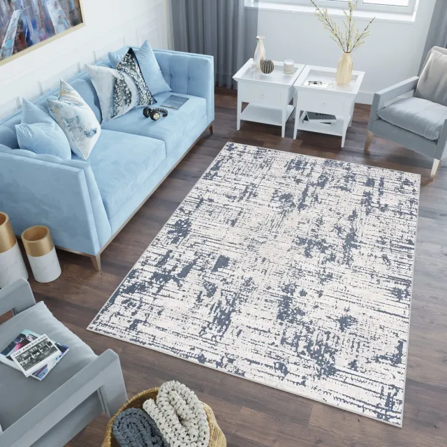 Tapiso Lotus Vloerkleed Blauw Marineblauw Woonkamer Laagpolig Tapijt