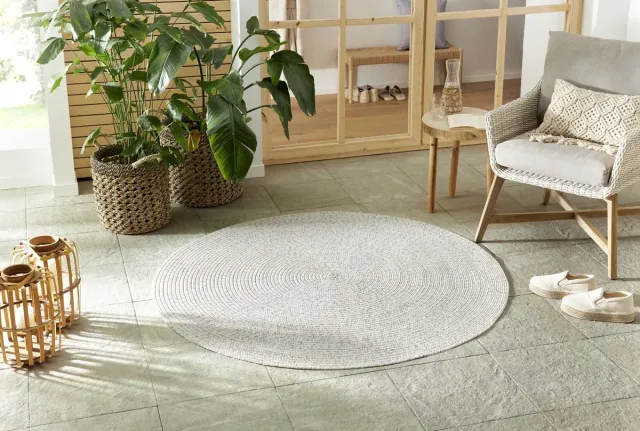 Northrugs Rond buitenkleed - Trenzado wit/grijs 150 cm rond crème