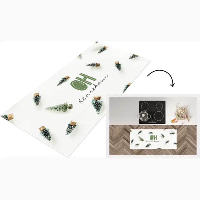 KitchenYeah Keukenloper - Loper keuken - Winter - Wit - Dennenboom - Keukenloper vinyl
