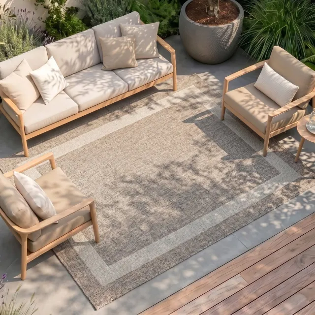 Fraai buitenkleed - Sierra Border Beige/Creme - 200x290cm